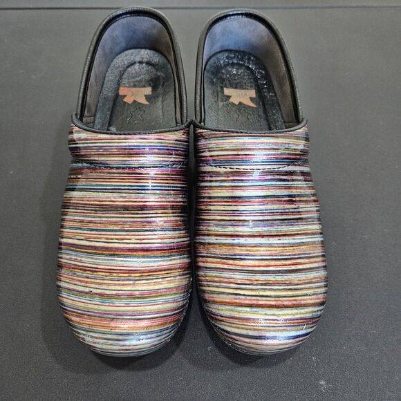 Dansko Womens Patent XP Striped Clog Size 38 Multicolor Nurse Comfort Work Shoes - Picture 1 of 9